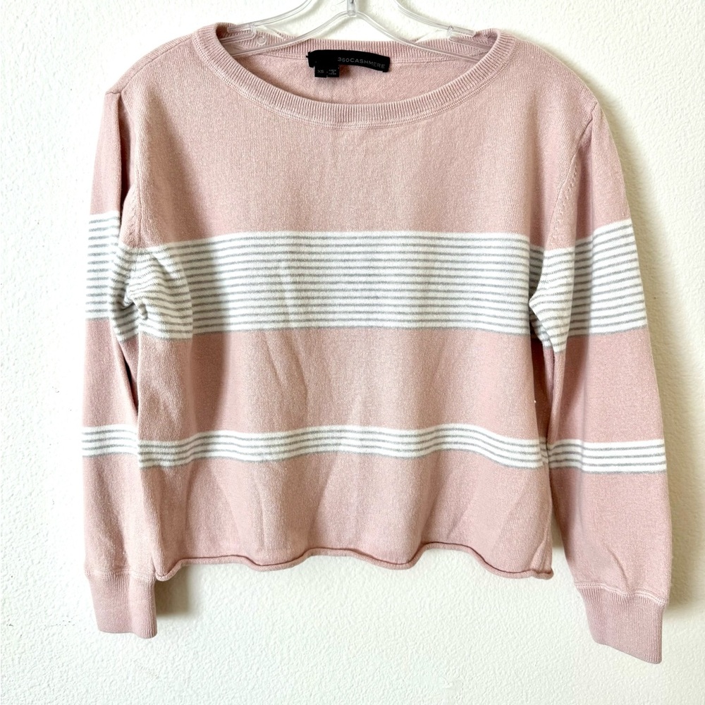 360 Cashmere Pink and White Striped Sweater